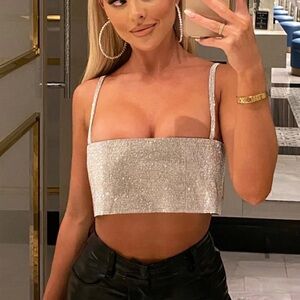 Breathtaking Crop Silver Rhinestone Top